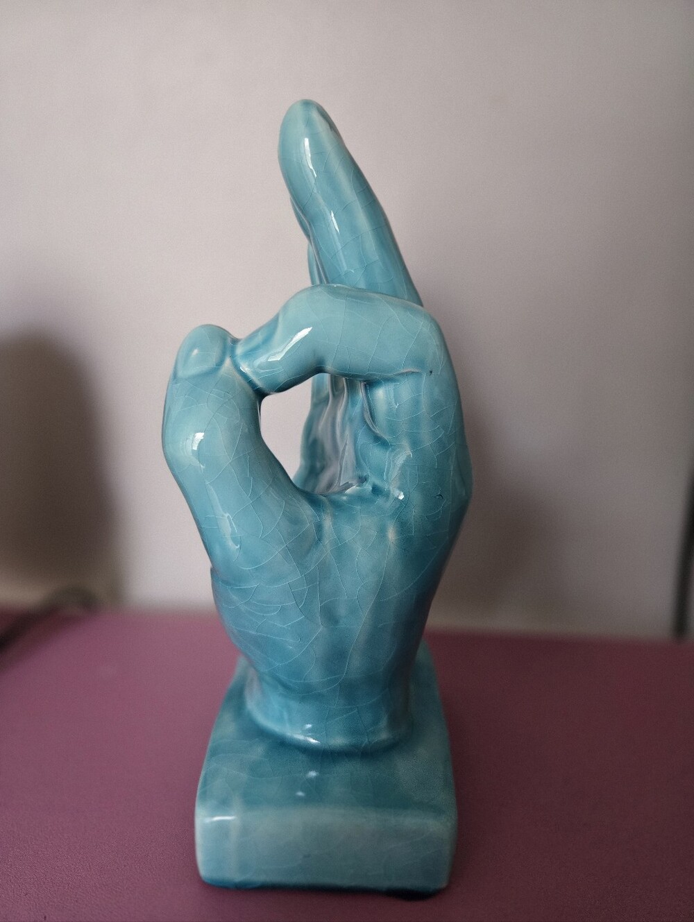 Ceramic OK Hand Sign Sculpture on Base Gloss Blue DRAKE ICEMAN